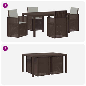 Σέτ φαγητού για κήπο με μαξιλάρι 5 pcs Καφέ και Ανοιχτό Γκρι PP - Pakobazaar