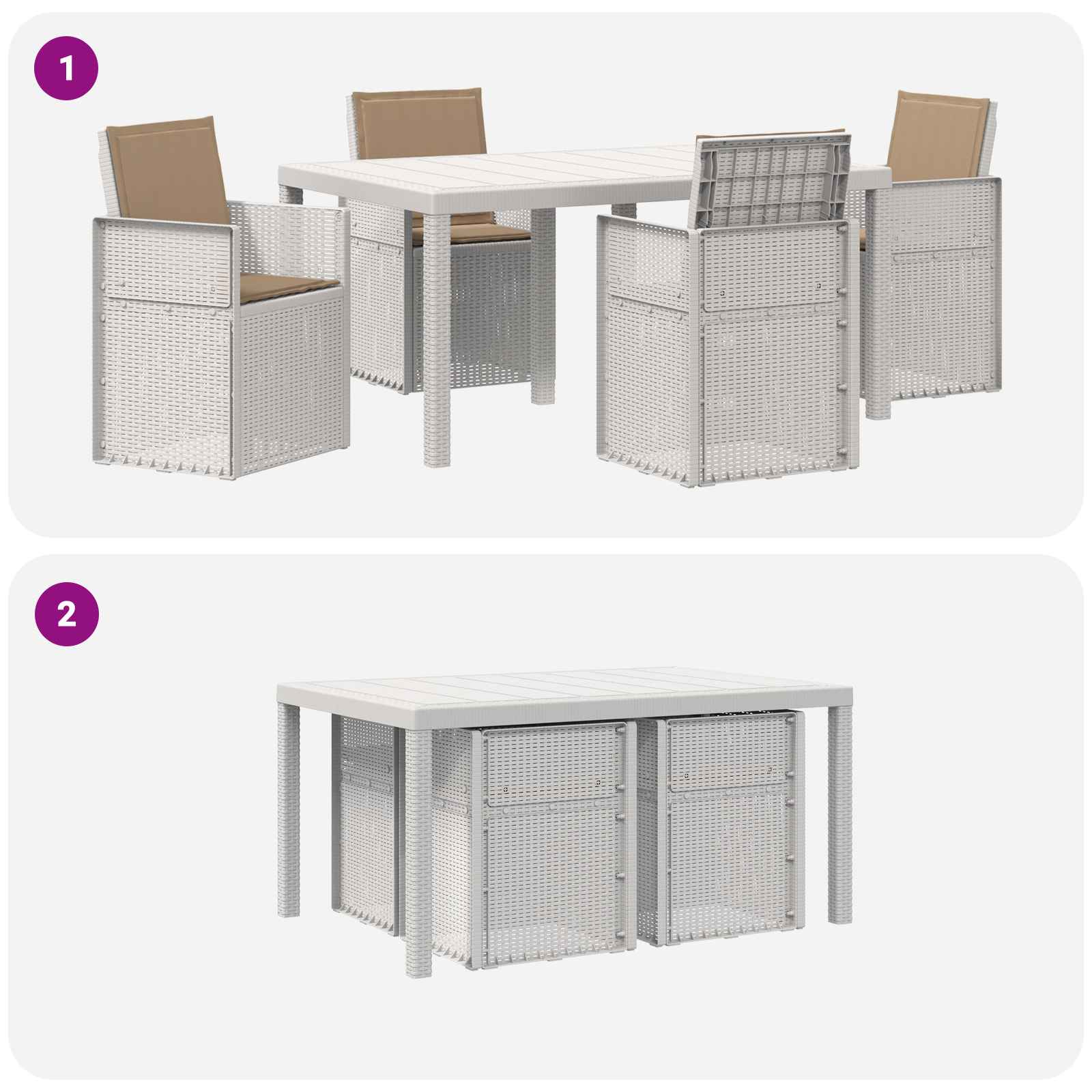 Σέτ φαγητού για κήπο με μαξιλάρι 5 pcs Λευκό και Taupe PP - Pakobazaar