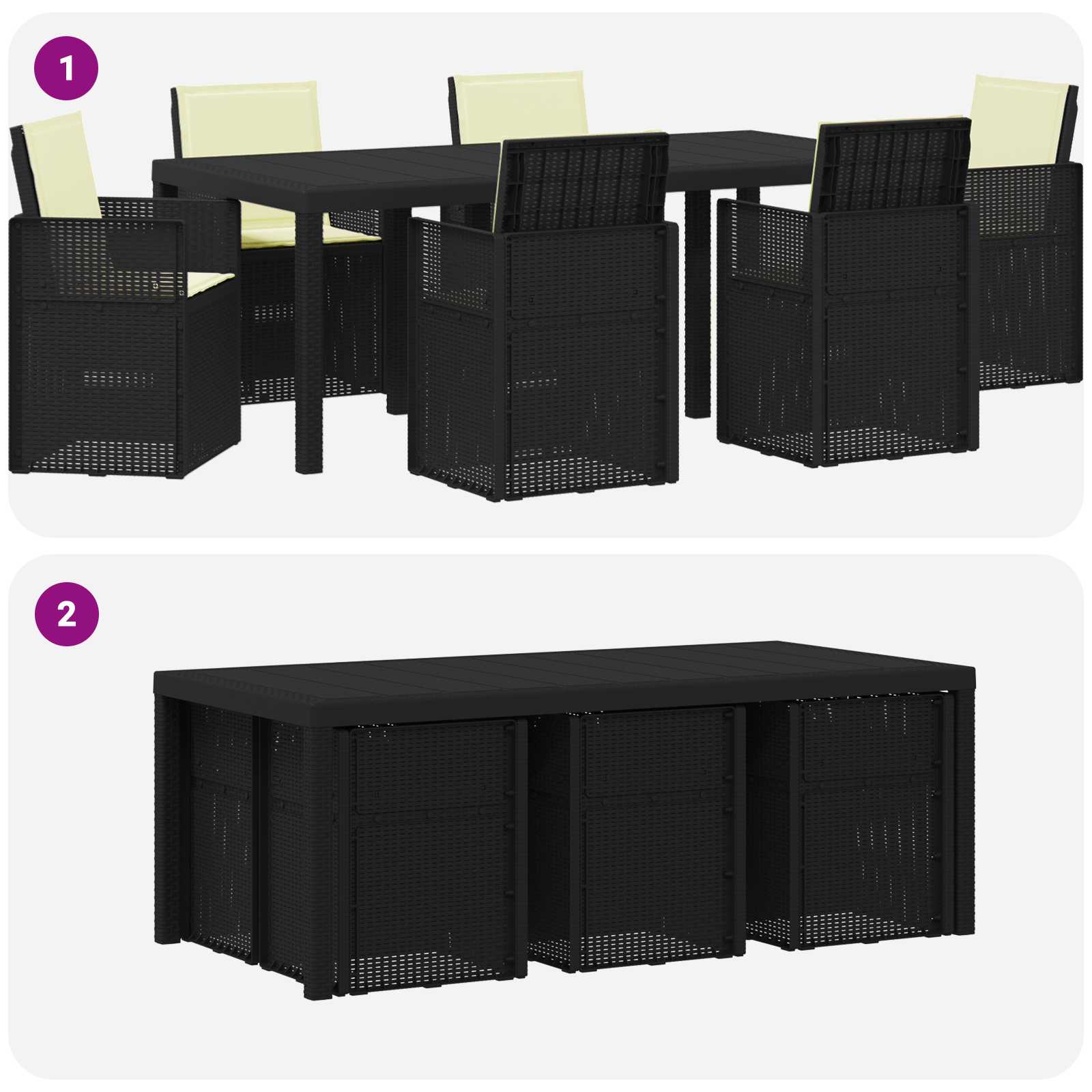 Σέτ φαγητού για κήπο με μαξιλάρι 7 pcs Ανθρακί και Κρεμ PP - Pakobazaar
