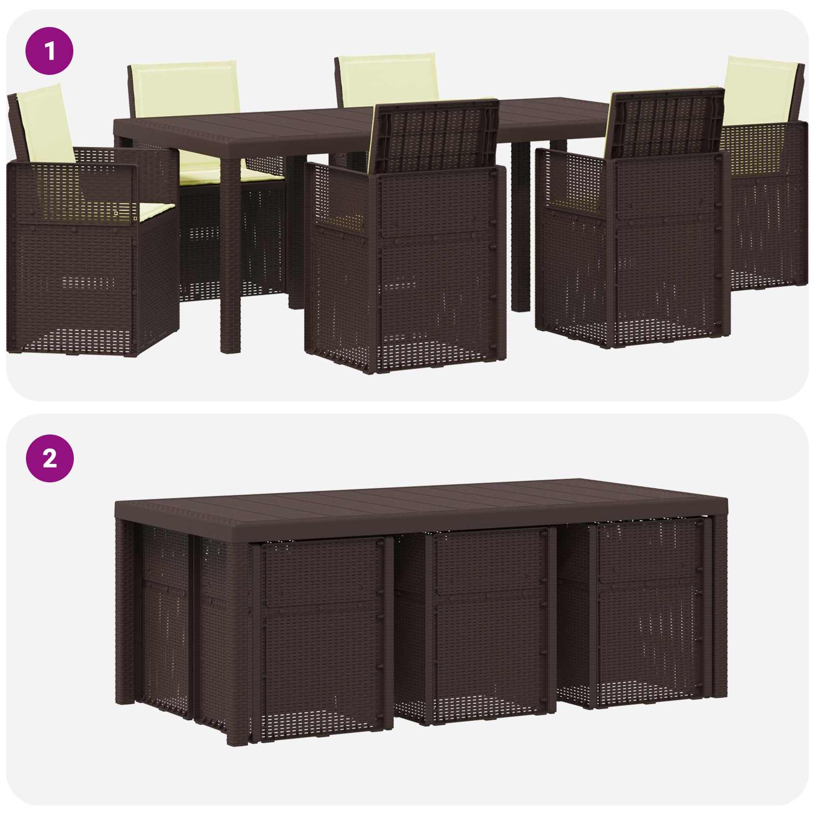 Σέτ φαγητού για κήπο με μαξιλάρι 7 pcs Καφέ και Κρεμ PP - Pakobazaar
