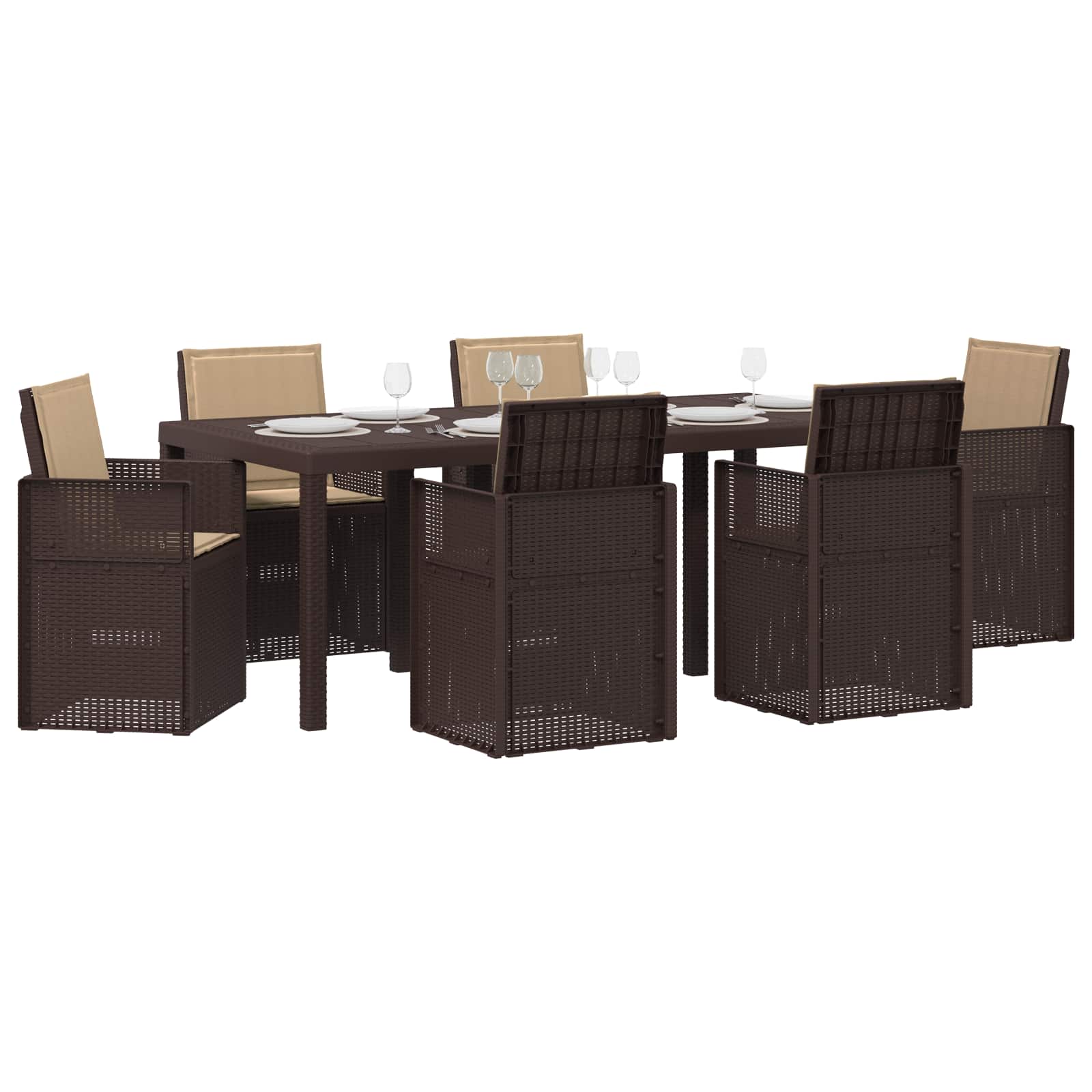 Σέτ φαγητού για κήπο με μαξιλάρι 7 pcs Καφέ και Taupe PP - Pakobazaar
