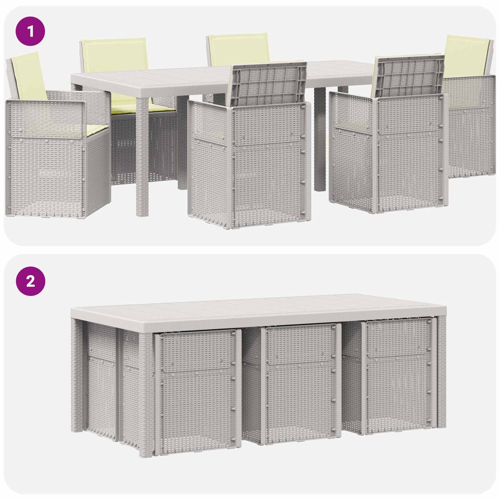 Σέτ φαγητού για κήπο με μαξιλάρι 7 pcs Λευκό και Κρεμ PP - Pakobazaar