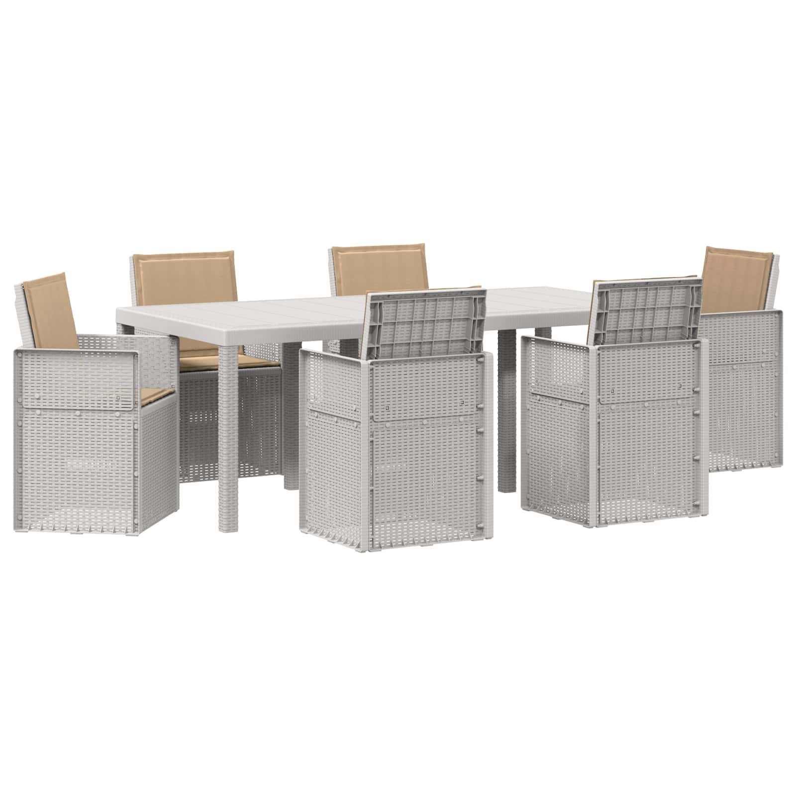 Σέτ φαγητού για κήπο με μαξιλάρι 7 pcs Λευκό και Taupe PP - Pakobazaar