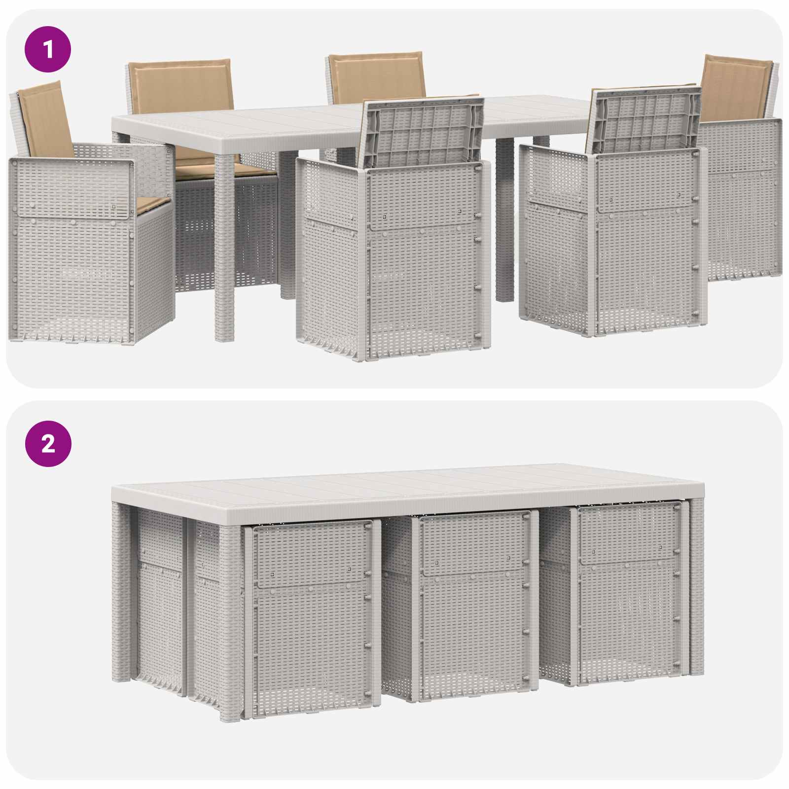 Σέτ φαγητού για κήπο με μαξιλάρι 7 pcs Λευκό και Taupe PP - Pakobazaar