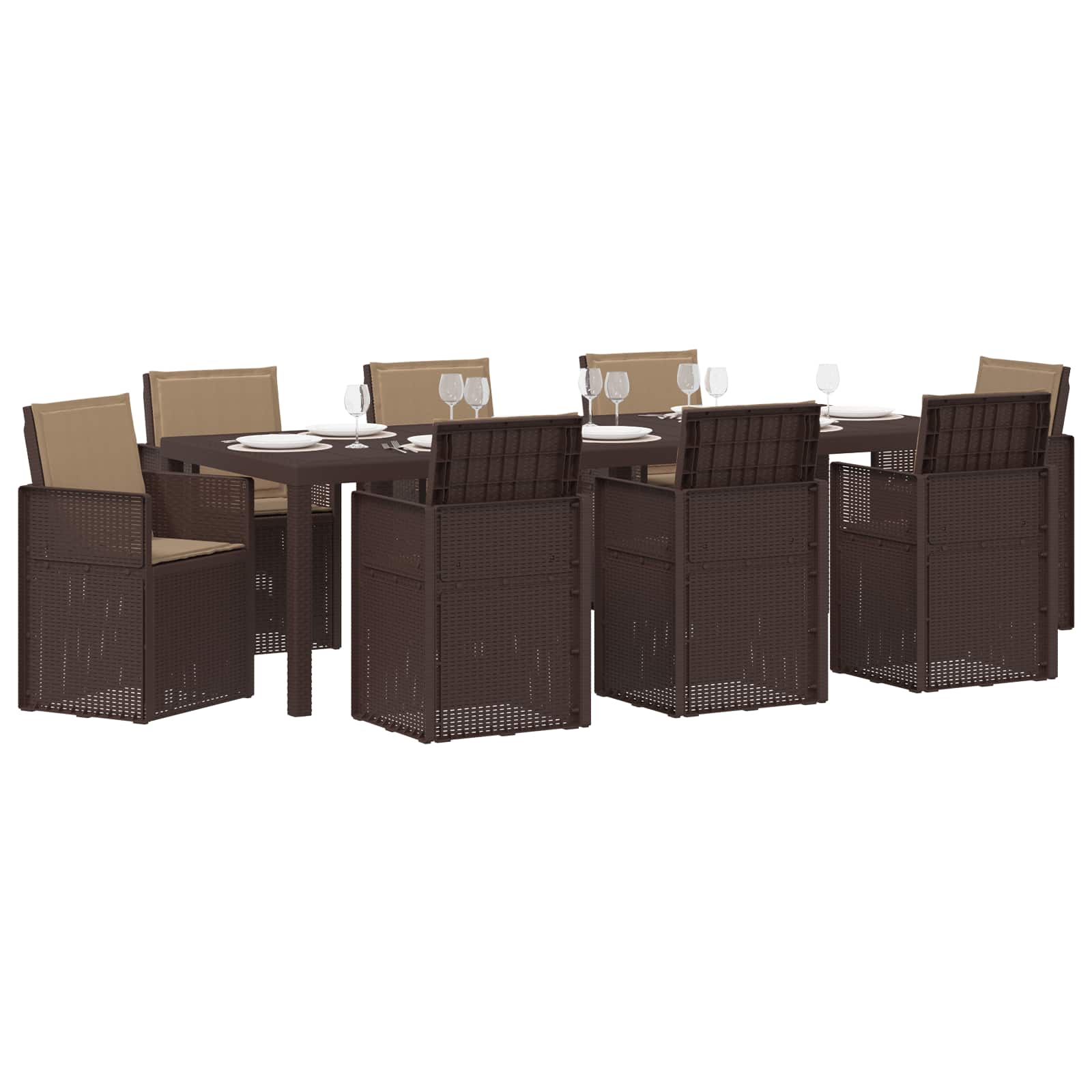 Σέτ φαγητού για κήπο με μαξιλάρι 9 pcs Καφέ και Taupe PP - Pakobazaar