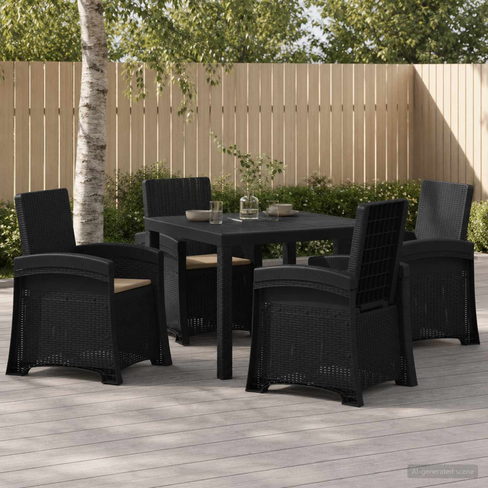 Σέτ φαγητού για κήπο 5 τμχ. Ανθρακί και Taupe PP