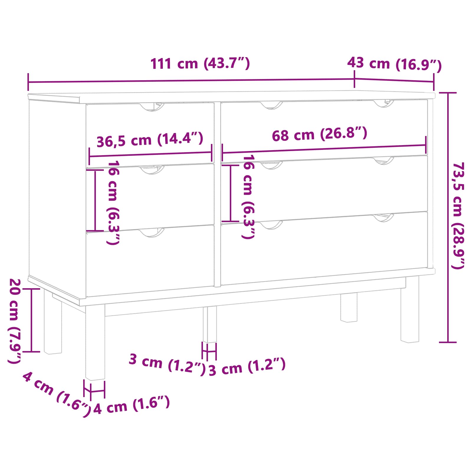 Ντουλάπι με Συρτάρια με συρτάρι OTTA Μαύρο 111 x 43 x 73,5 εκ. - Pakobazaar
