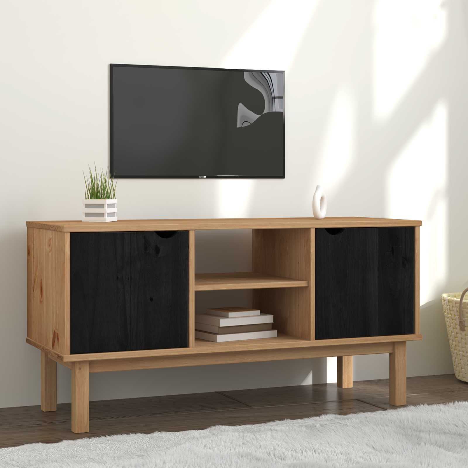 Βάση TV OTTA 113,5 x 43 x 57 εκ Μαύρο Μασίφ Ξύλο Πεύκου - Pakobazaar