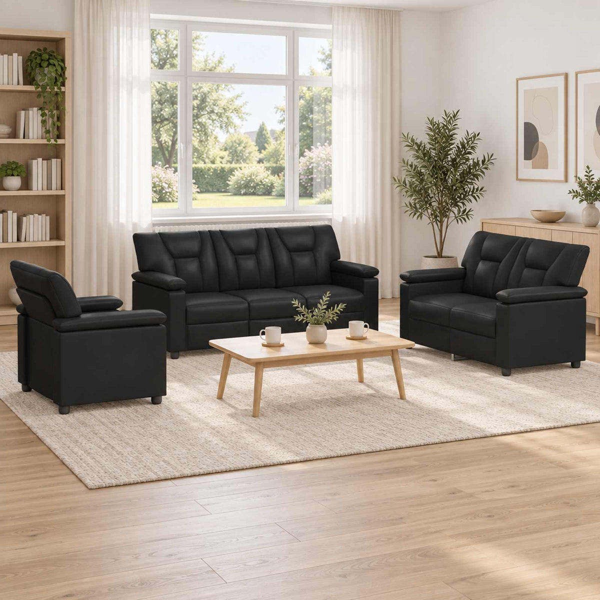 Σετ Καναπέ 3 pcs Μαύρο Τεχνητό Δέρμα