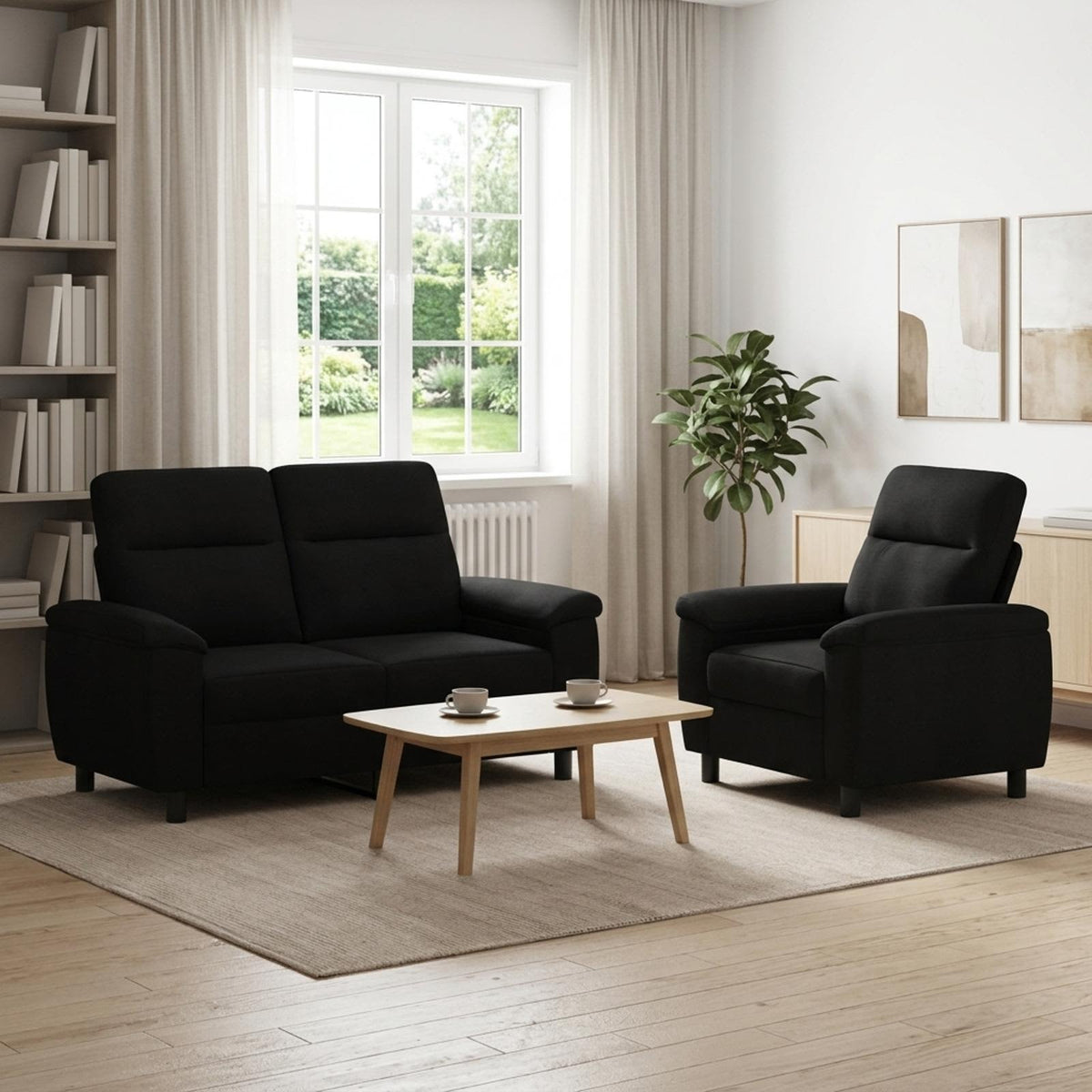Σετ Καναπέ 2 pcs Μαύρο Ύφασμα - Pakobazaar