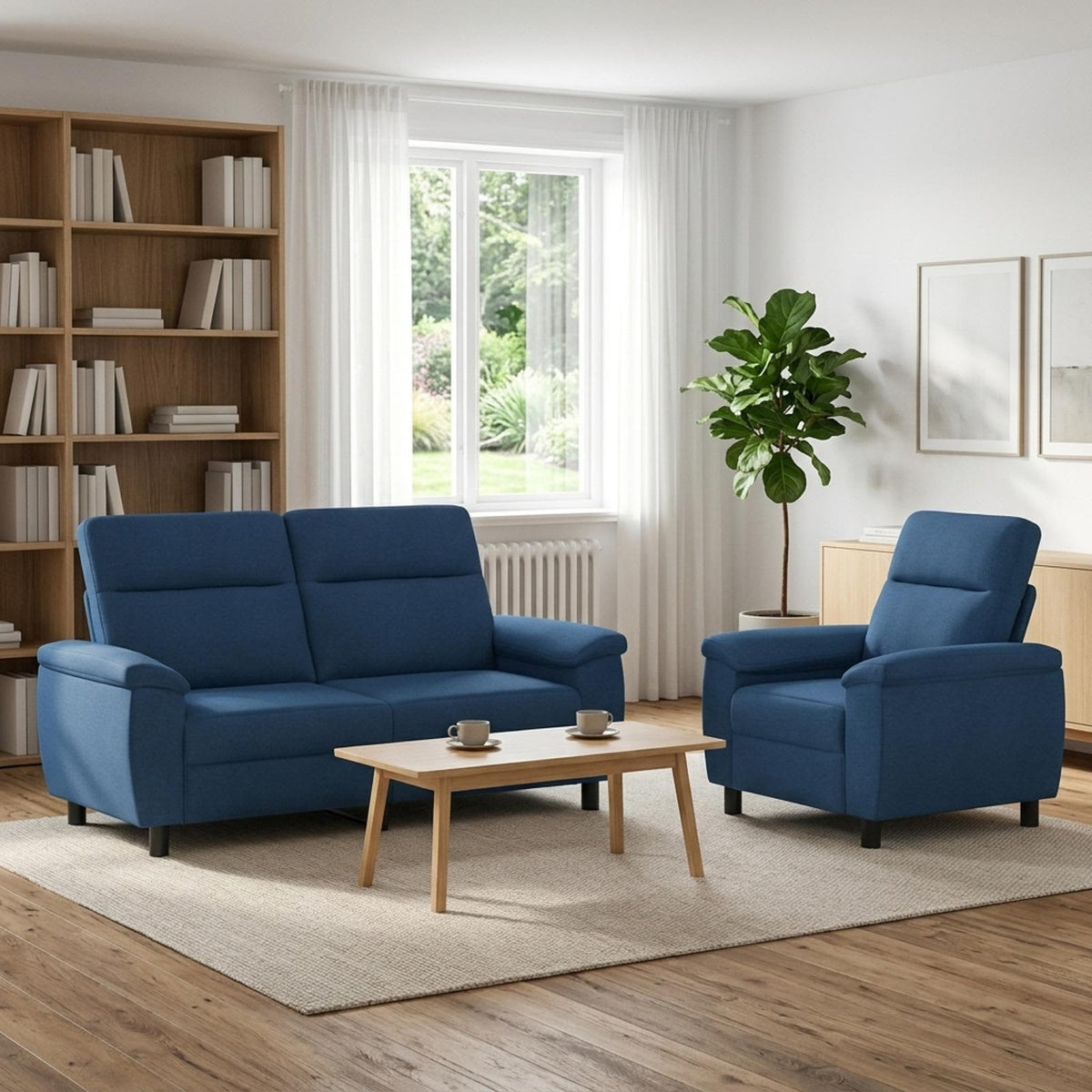 Σετ Καναπέ 2 pcs Μπλε Ύφασμα