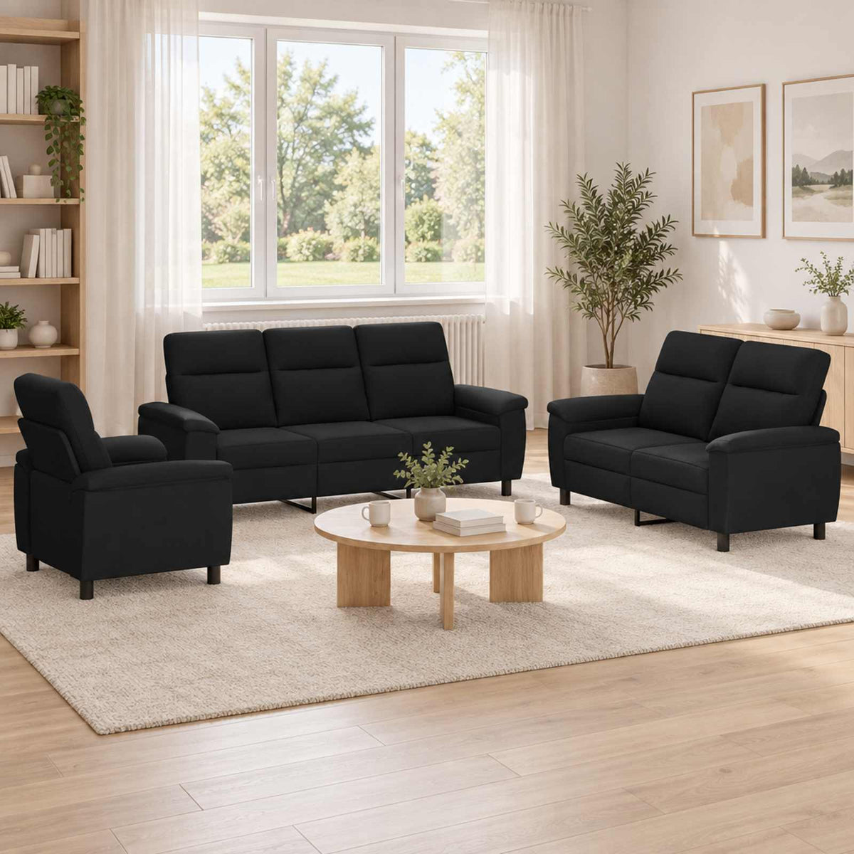 Σετ Καναπέ 3 pcs Μαύρο Ύφασμα