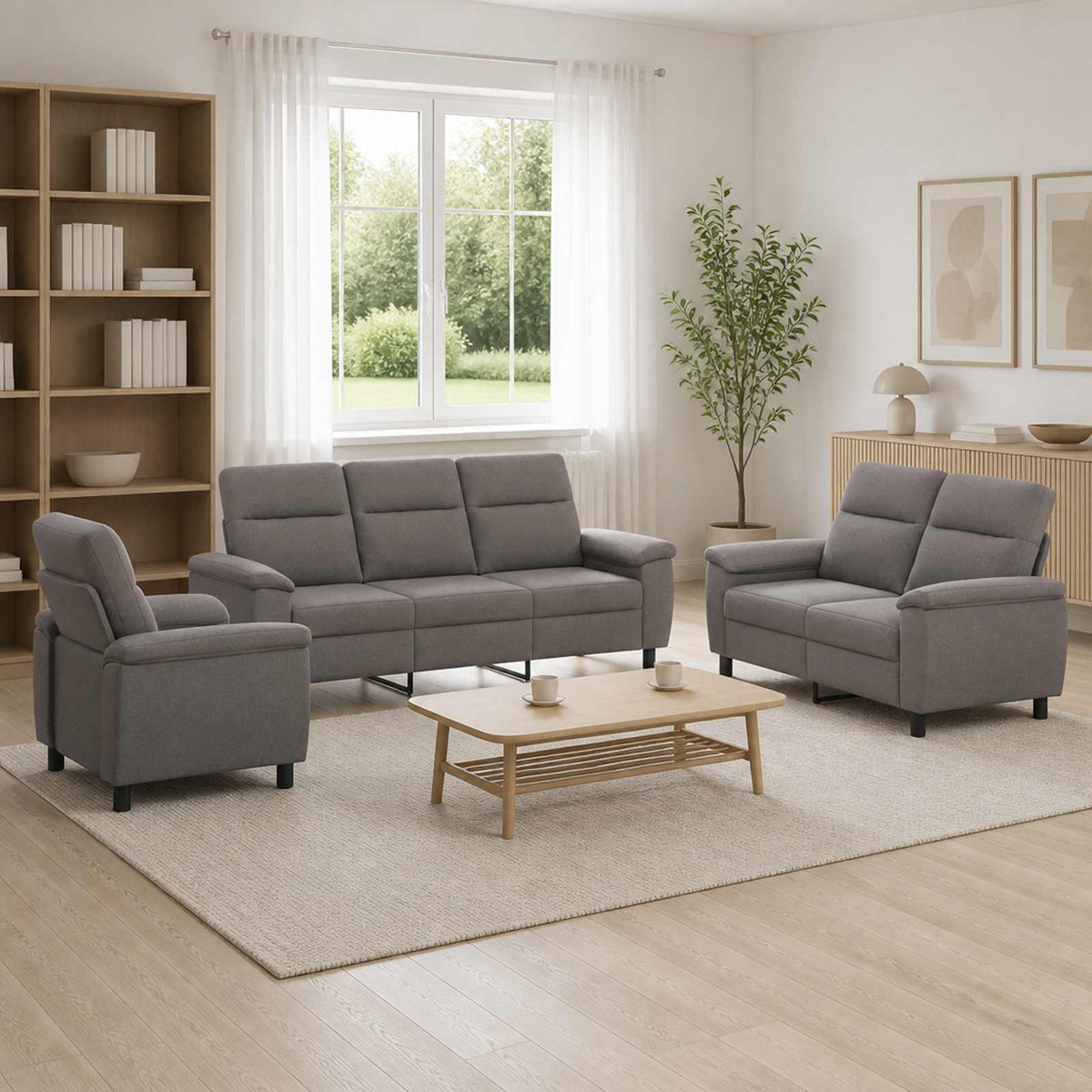 Σετ Καναπέ 3 pcs Taupe Ύφασμα