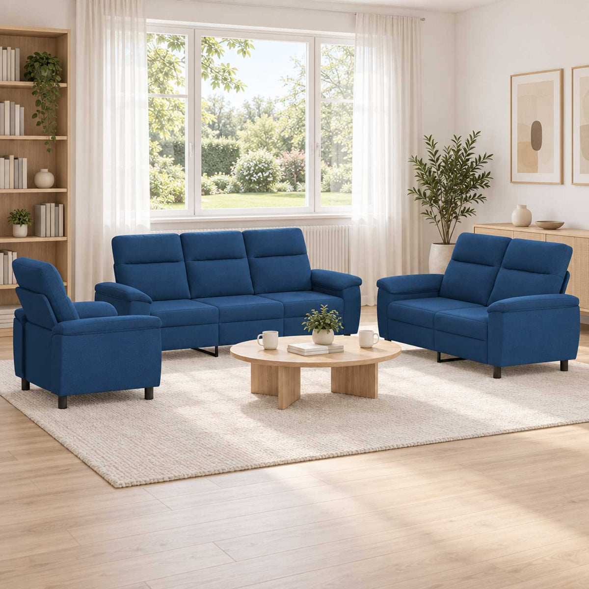 Σετ Καναπέ 3 pcs Μπλε Ύφασμα