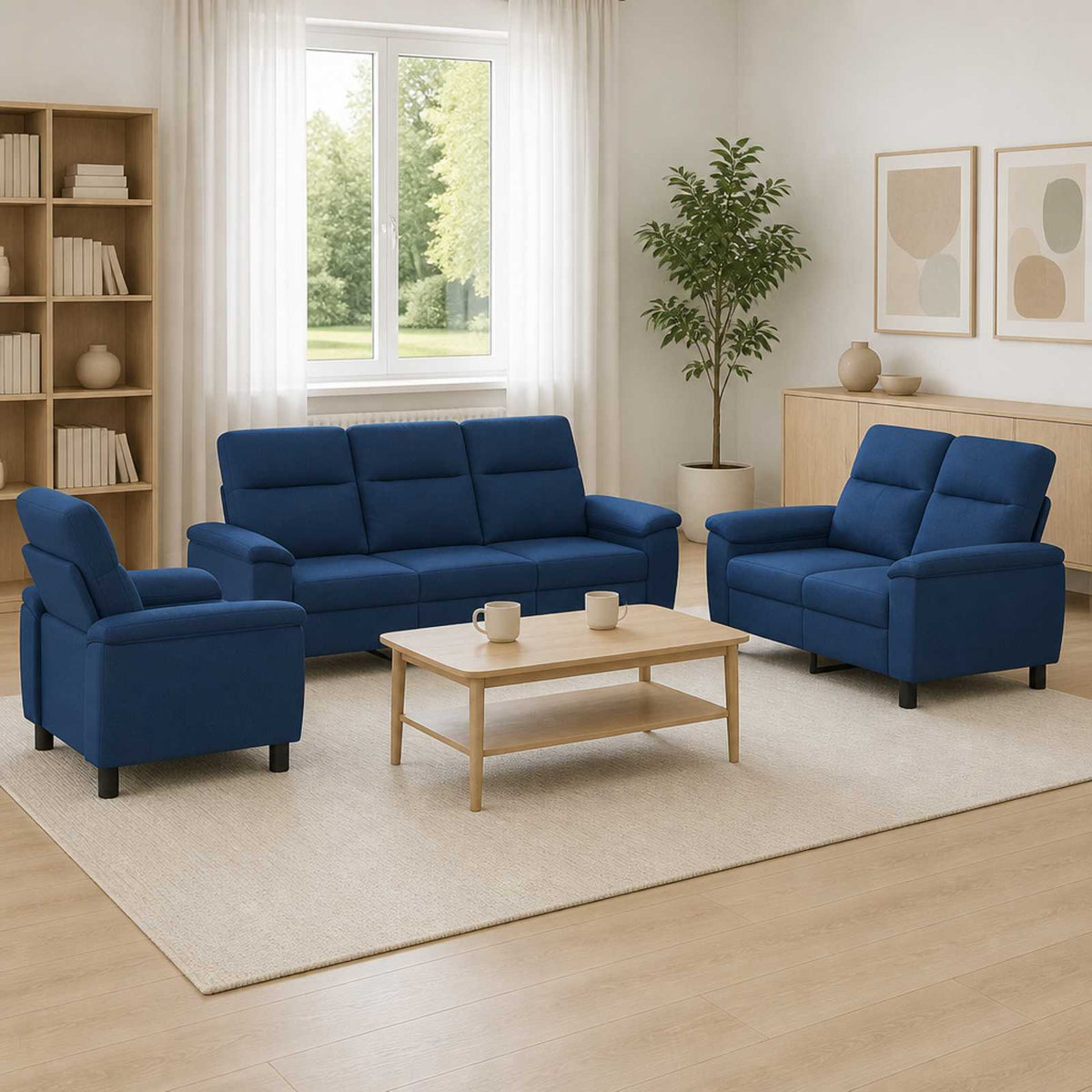 Σετ Καναπέ 3 pcs Μπλε Ύφασμα