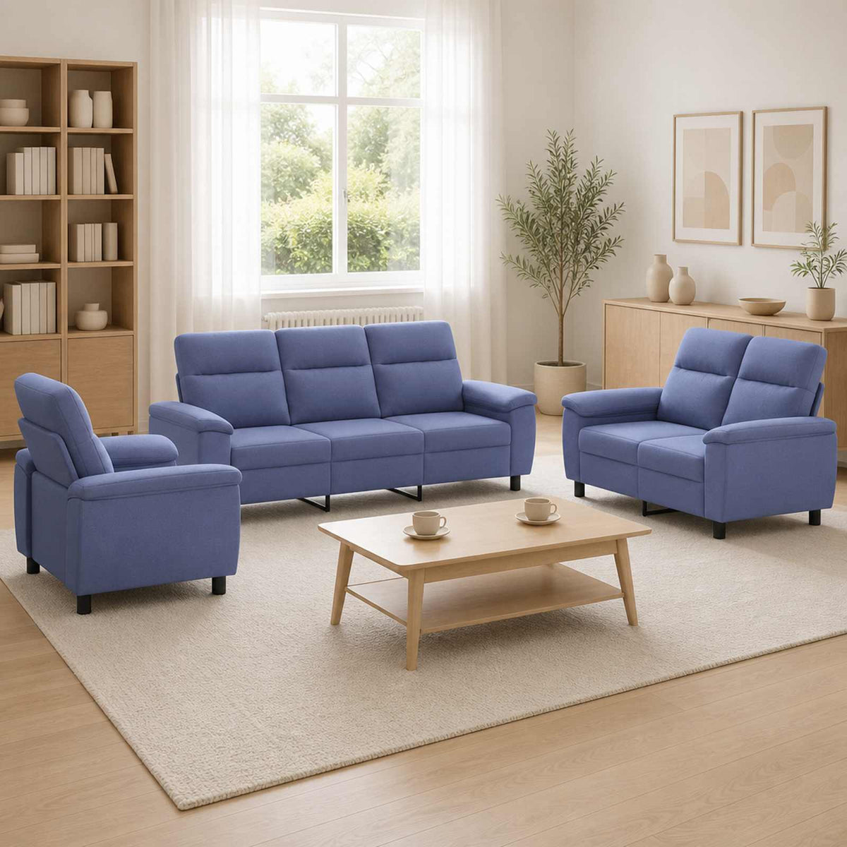 Σετ Καναπέ 3 pcs Μπλε τζην Ύφασμα