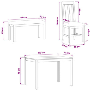 Σετ τραπεζαρίας 4 τμχ. Γκρι Στερεό Ξύλο Δρυός - Pakobazaar