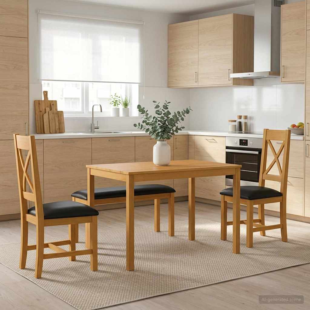 Σετ τραπεζαρίας 4 τμχ. Μαύρο Στερεό Ξύλο Δρυός - Pakobazaar