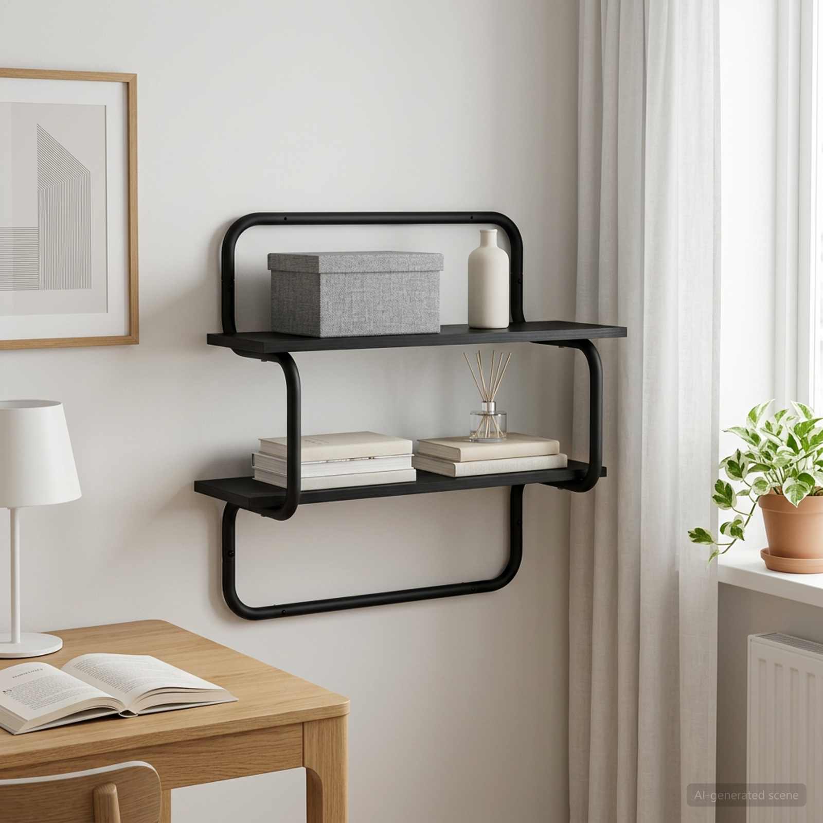 Επίτοιχο Ράφι 2 Επιπέδων Μαύρη Δρυς 60 x 24,5 x 61 εκ - Pakobazaar