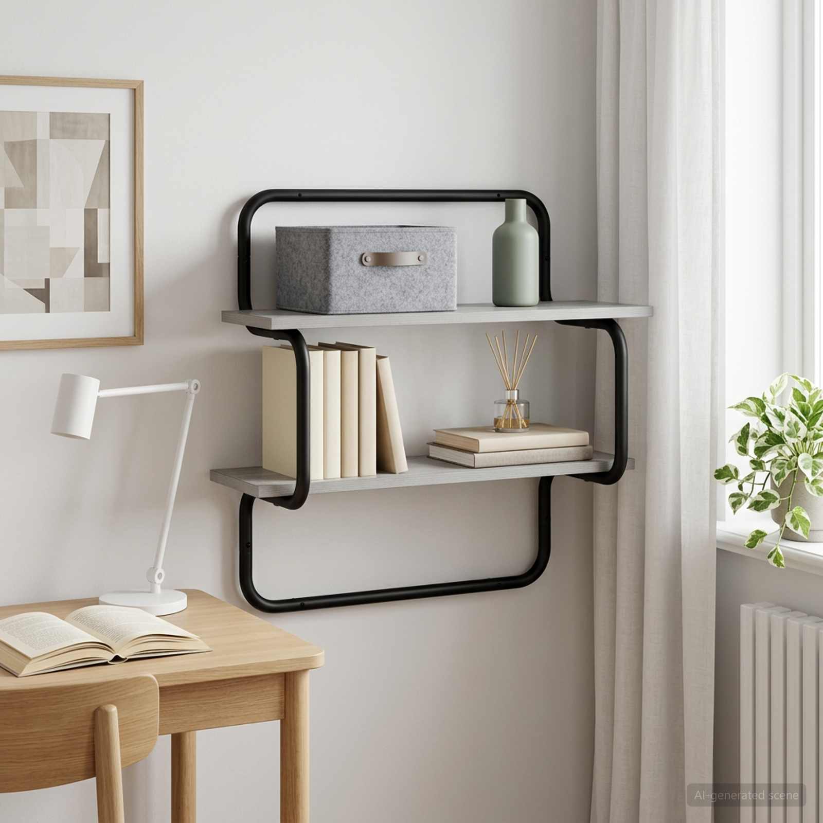 Ράφι Τοίχου 2 Επιπέδων Γκρι Sonoma 60 x 24,5 x 61 εκ - Pakobazaar