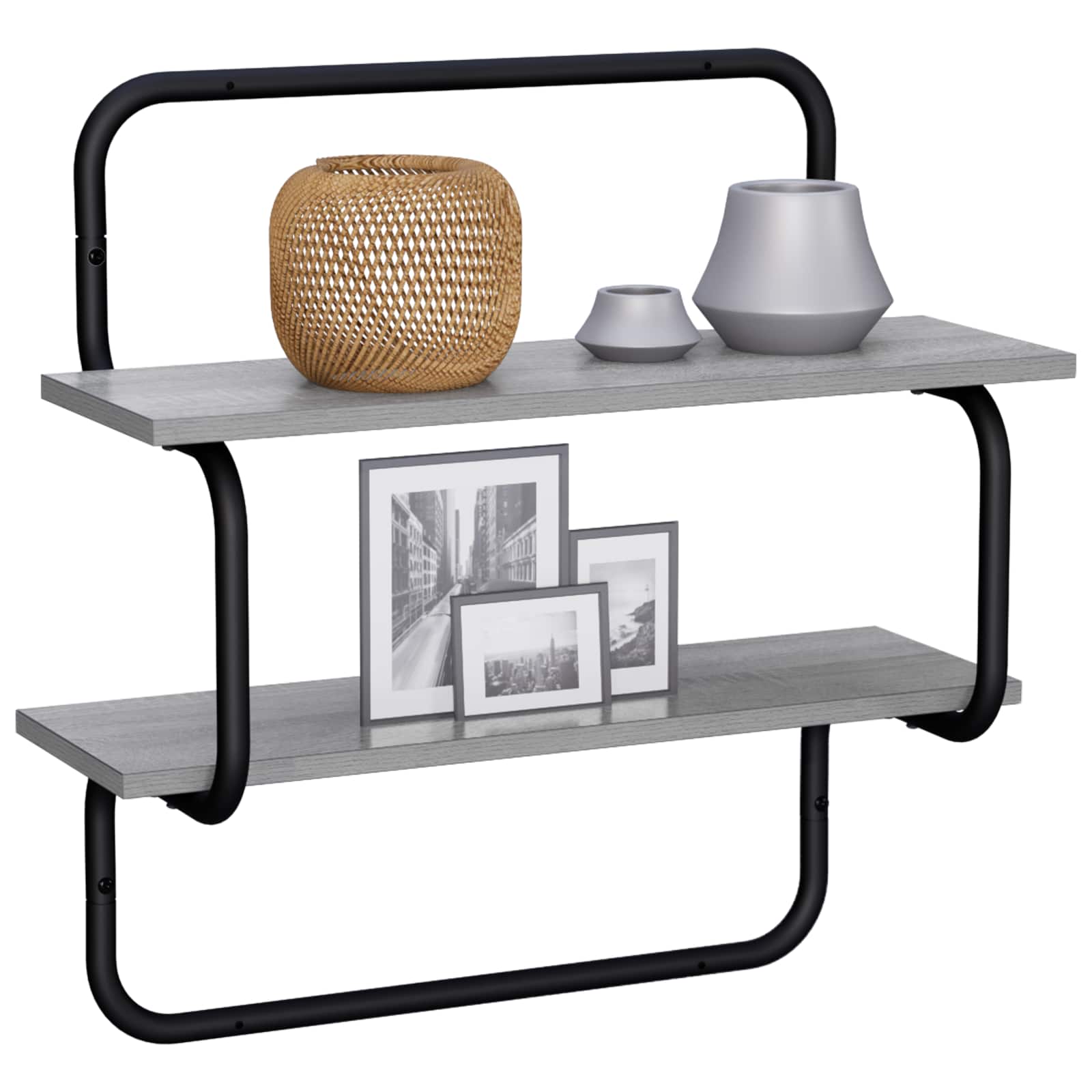 Ράφι Τοίχου 2 Επιπέδων Γκρι Sonoma 60 x 24,5 x 61 εκ - Pakobazaar