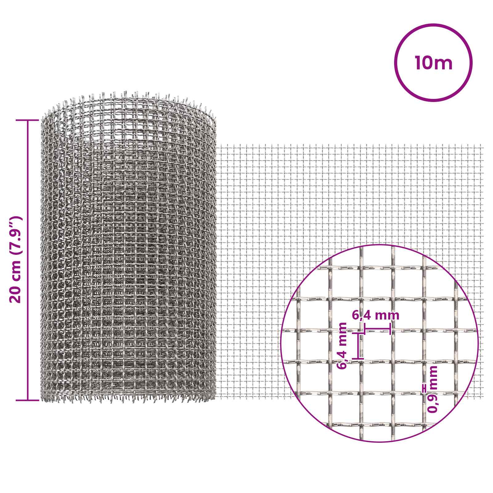 Πλέγμα Οθόνης 20 x 1000 εκ. 3 Mesh Ανοξείδωτο Ατσάλι 201 Ασημί