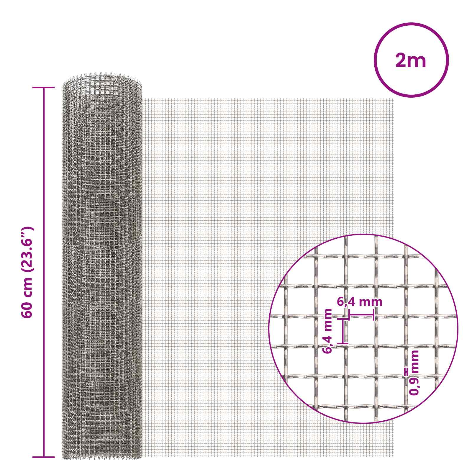 Πλέγμα Οθόνης 60 x 200 cm 3 Mesh Ανοξείδωτο Ατσάλι 201 Ασημί