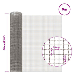 Πλέγμα Οθόνης 60 x 500 cm 3 Mesh Ανοξείδωτο Ατσάλι 201 Ασημί - Pakobazaar