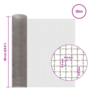 Πλέγμα Οθόνης 60 x 1000 cm 3 Mesh Ανοξείδωτο Ατσάλι 201 Ασημί - Pakobazaar