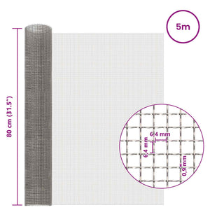 Πλέγμα Οθόνης 80 x 500 cm 3 Mesh Ανοξείδωτο Ατσάλι 201 Ασημί - Pakobazaar