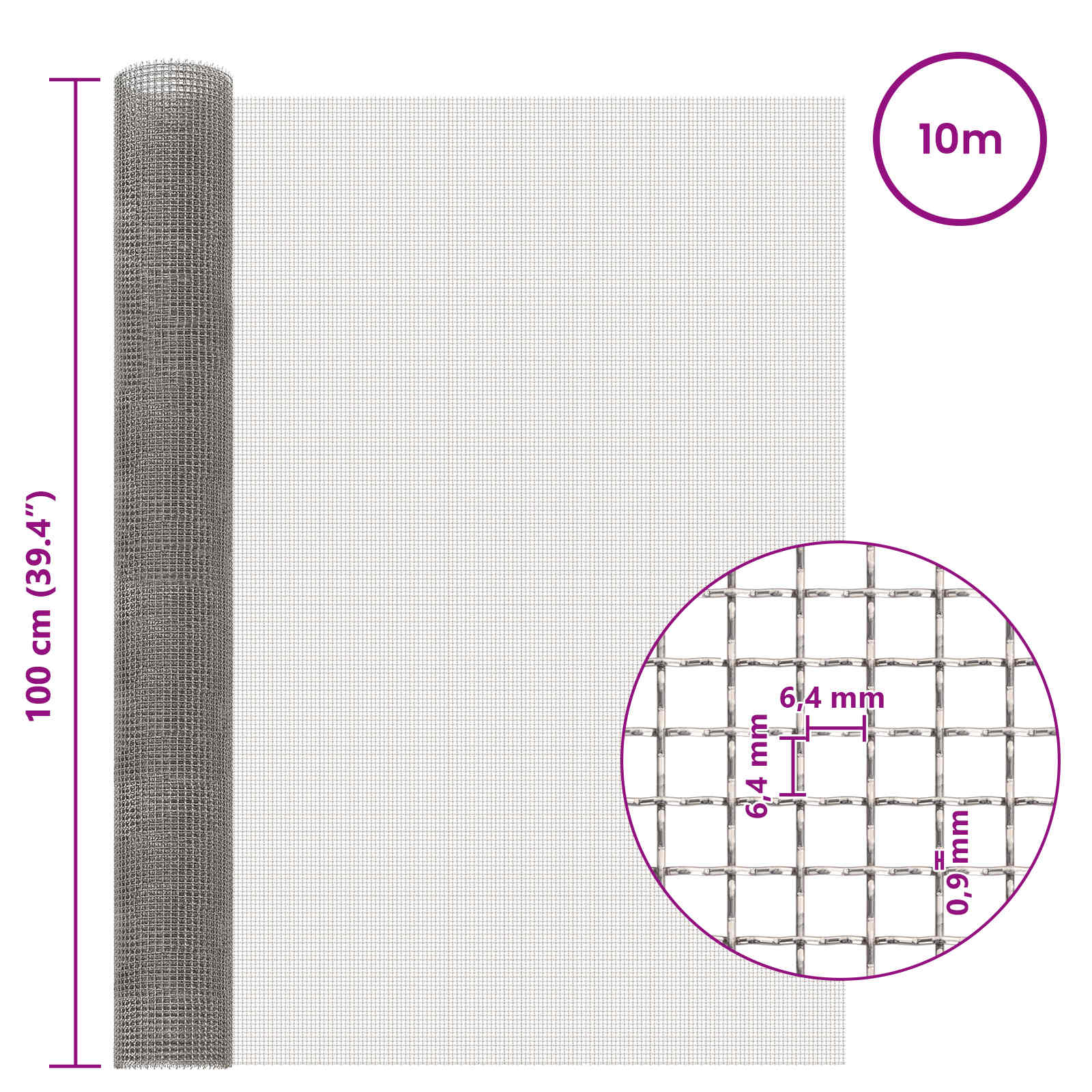 Πλέγμα Οθόνης 100 x 1000 cm 3 Mesh Ανοξείδωτο Ατσάλι 201 Ασημί