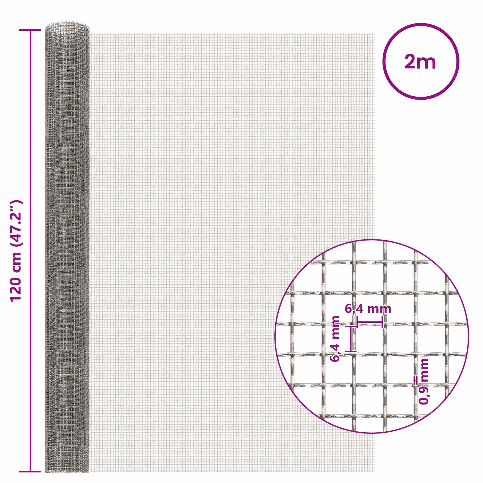 Πλέγμα Οθόνης 120 x 200 cm 3 Mesh Ανοξείδωτο Ατσάλι 201 Ασημί