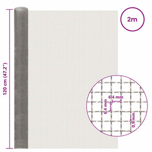 Πλέγμα Οθόνης 120 x 200 cm 3 Mesh Ανοξείδωτο Ατσάλι 201 Ασημί - Pakobazaar