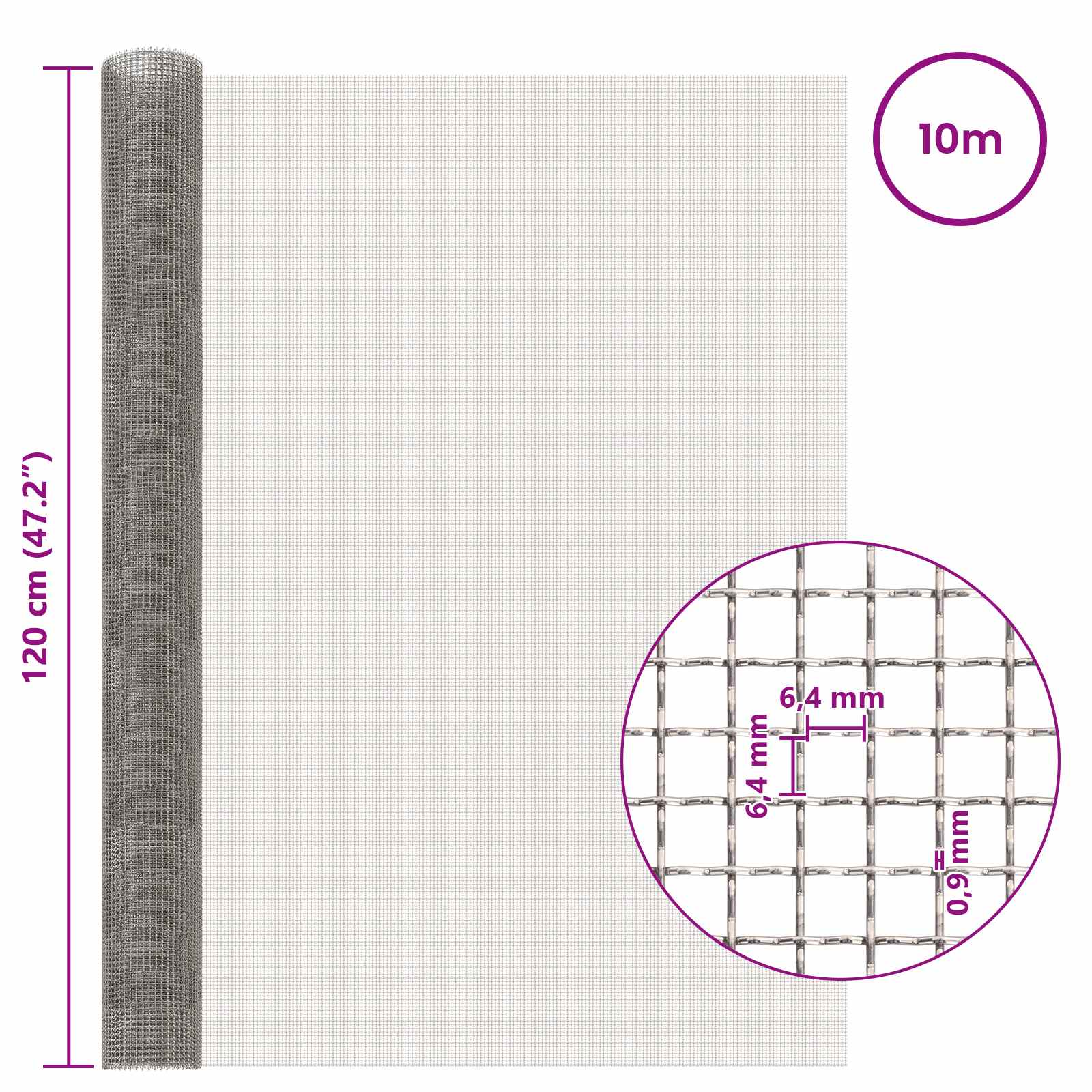 Πλέγμα Οθόνης 120 x 1000 cm 3 Mesh Ανοξείδωτο Ατσάλι 201 Ασημί
