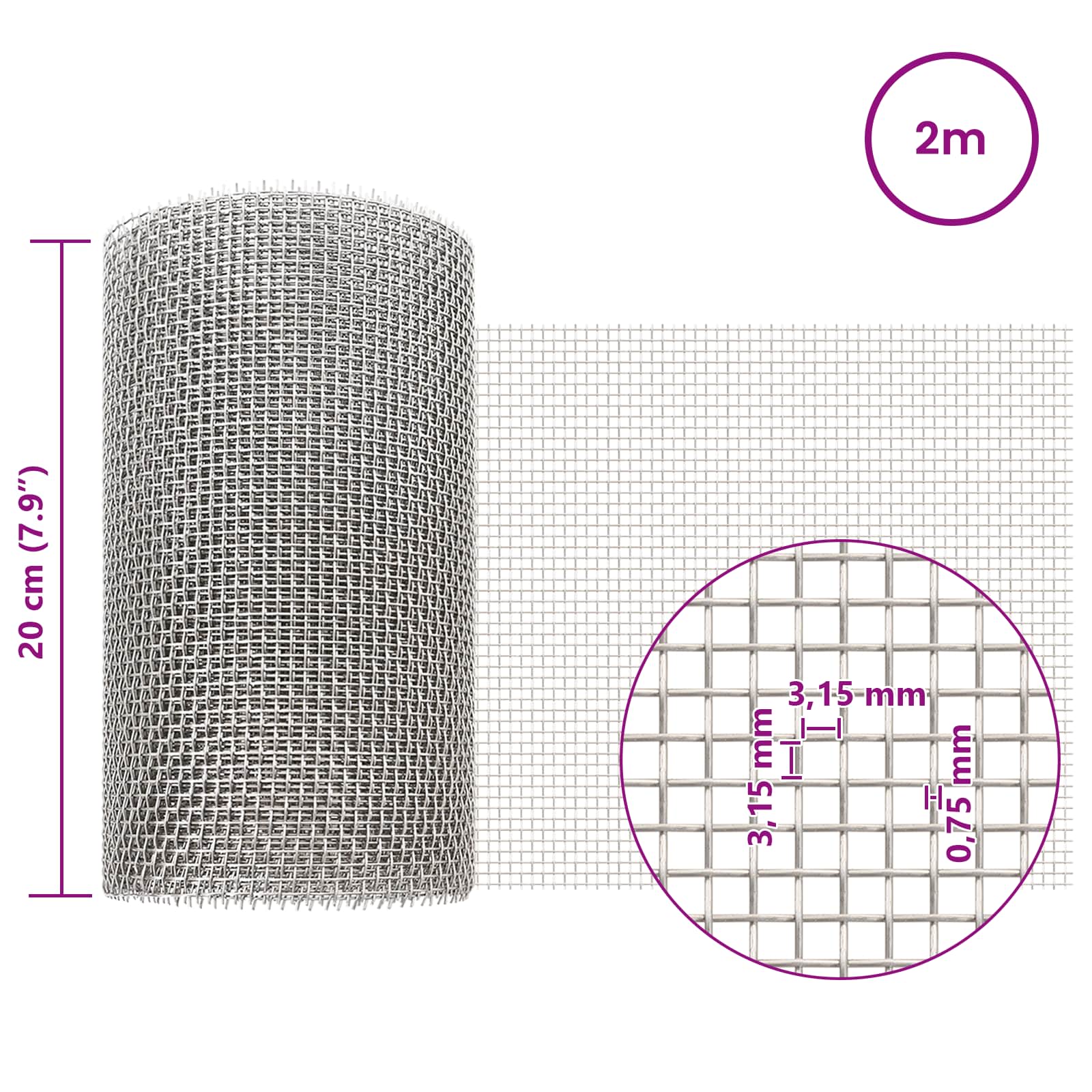 Πλέγμα Οθόνης 20 x 200 cm 6 Mesh Ανοξείδωτο Ατσάλι 201 Ασημί