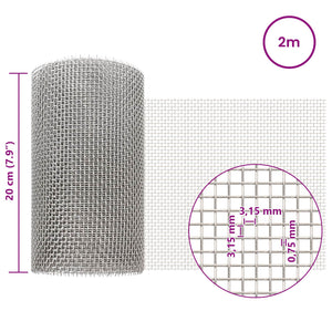 Πλέγμα Οθόνης 20 x 200 cm 6 Mesh Ανοξείδωτο Ατσάλι 201 Ασημί - Pakobazaar