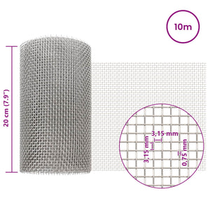 Πλέγμα Οθόνης 20 x 1000 εκ. 6 Mesh Ανοξείδωτο Ατσάλι 201 Ασημί - Pakobazaar