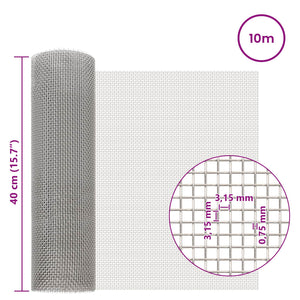 Πλέγμα Οθόνης 40 x 1000 εκ 6 Mesh Ανοξείδωτο Ατσάλι 201 Ασημί - Pakobazaar