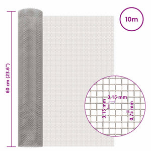 Πλέγμα Οθόνης 60 x 1000 cm 6 Mesh Ανοξείδωτο Ατσάλι 201 Ασημί - Pakobazaar