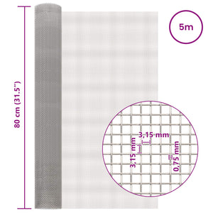 Πλέγμα Οθόνης 80 x 500 cm 6 Mesh Ανοξείδωτο Ατσάλι 201 Ασημί - Pakobazaar