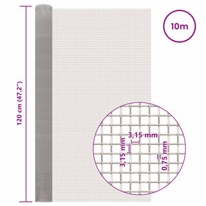 Πλέγμα Οθόνης 120 x 1000 cm 6 Mesh Ανοξείδωτο Ατσάλι 201 Ασημί - Pakobazaar