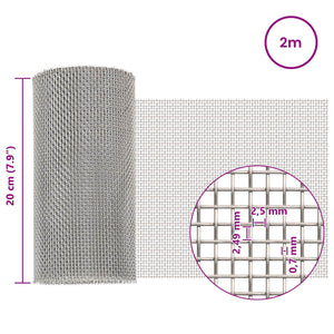 Πλέγμα Οθόνης 20 x 200 cm 8 Mesh Ανοξείδωτο Ατσάλι 201 Ασημί - Pakobazaar