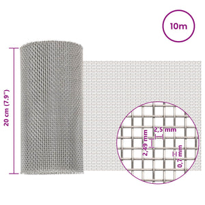 Πλέγμα Οθόνης 20 x 1000 εκ. 8 Mesh Ανοξείδωτο Ατσάλι 201 Ασημί - Pakobazaar