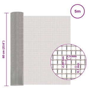 Πλέγμα Οθόνης 60 x 500 cm 8 Mesh Ανοξείδωτο Ατσάλι 201 Ασημί - Pakobazaar