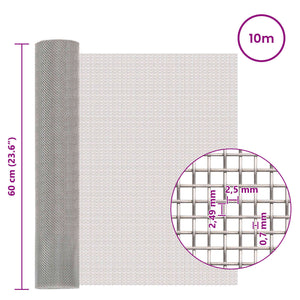 Πλέγμα Οθόνης 60 x 1000 cm 8 Mesh Ανοξείδωτο Ατσάλι 201 Ασημί - Pakobazaar