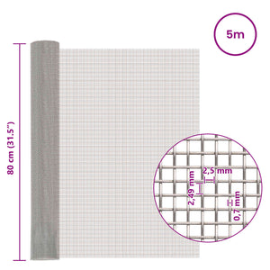 Πλέγμα Οθόνης 80 x 500 cm 8 Mesh Ανοξείδωτο Ατσάλι 201 Ασημί - Pakobazaar