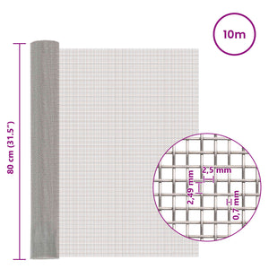 Πλέγμα Οθόνης 80 x 1000 cm 8 Mesh Ανοξείδωτο Ατσάλι 201 Ασημί - Pakobazaar