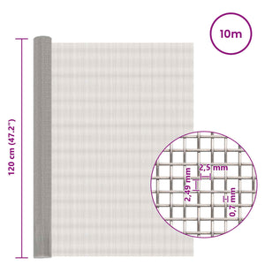Πλέγμα Οθόνης 120 x 1000 cm 8 Mesh Ανοξείδωτο Ατσάλι 201 Ασημί - Pakobazaar