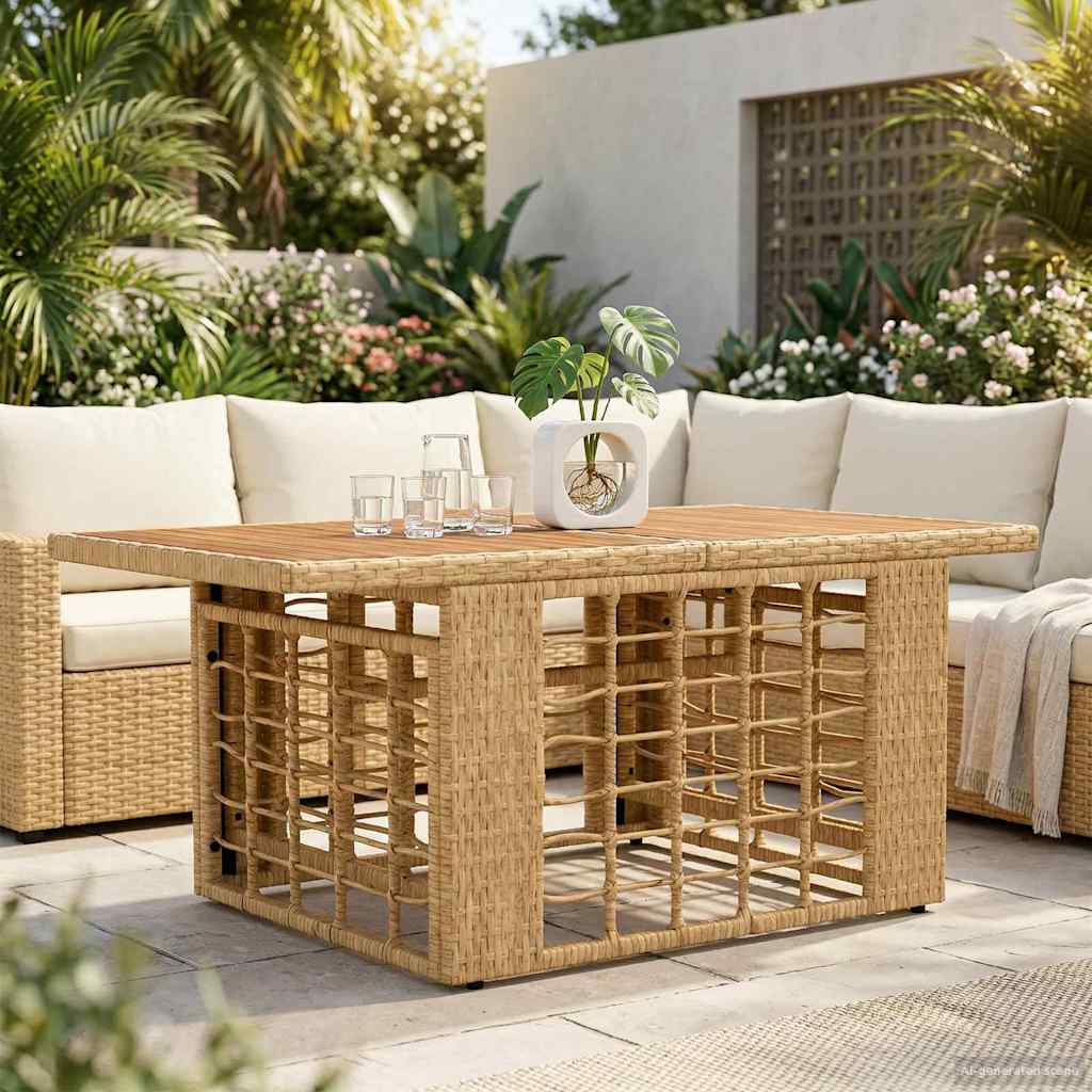 Τραπέζι Κήπου Φυσικό 100 x 55 x 37 cm PE Rattan και Γυαλί - Pakobazaar
