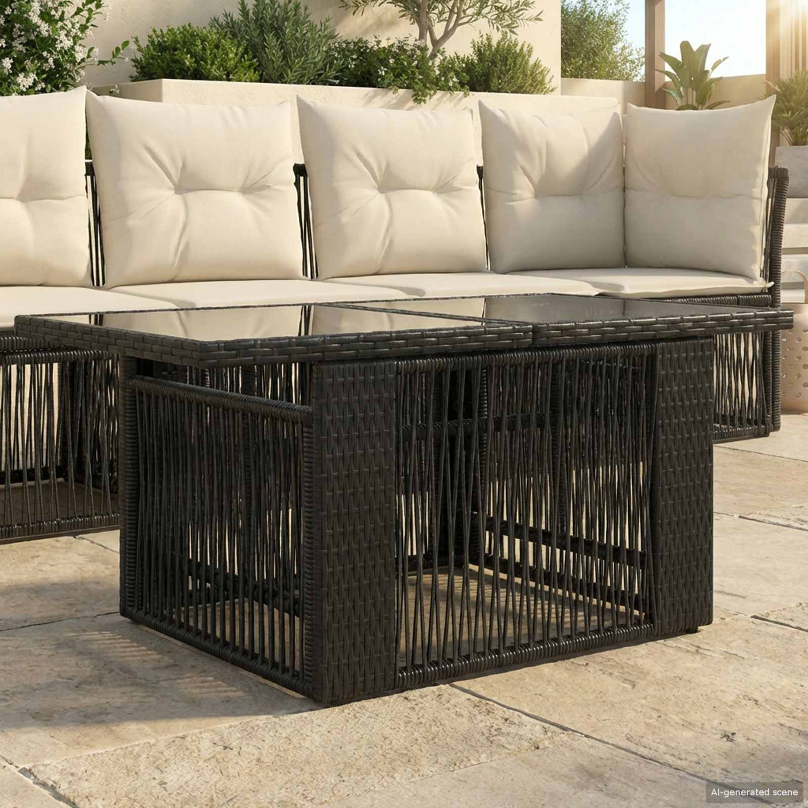 Τραπέζι Κήπου Μαύρο 100 x 55 x 37 cm PE Rattan και Γυαλί - Pakobazaar